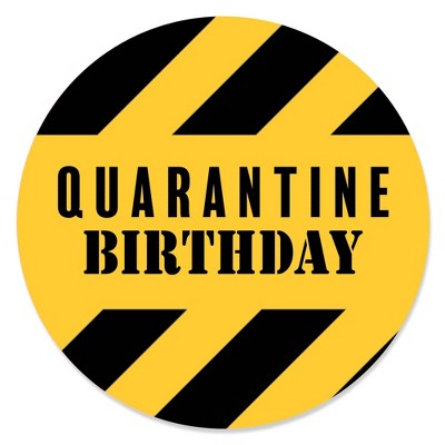 Big Dot of Happiness Happy Quarantine Birthday - Social Distancing Party Circle Sticker Labels - 24 Count