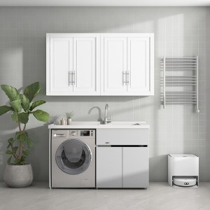 Bathroom Kitchen Wall Cabinet, Medicine Cabinet Over Toilet, Laundry Room Cabinet with Doors and Storage Shelves, White - 1 of 4