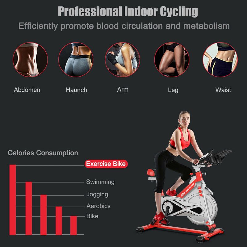 Costway Indoor Stationary Exercise Cycle Bike Bicycle Workout w/ Large Holder Red, 4 of 11