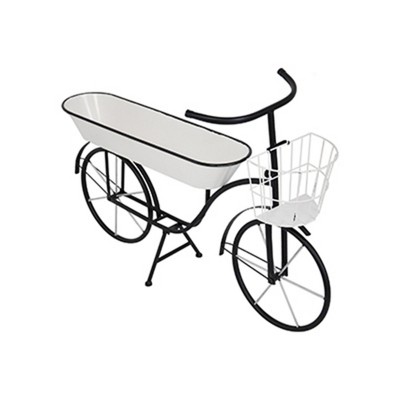 NAYSAYE Planters Black and White Bicycle Plant Stand Sleek Design for Indoor Outdoor Garden, Black White, 38.5"*14.5"*25.5"