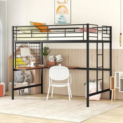 NicBex Twin/Full Size Loft Bed with Ladder and Desk,Loft Bed Frame with Guardrails and Metal Grid,Bed Frame for Kids,Box Spring Not Required