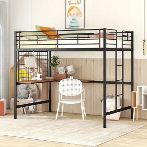 NicBex Twin/Full Size Loft Bed with Ladder and Desk,Loft Bed Frame with Guardrails and Metal Grid,Bed Frame for Kids,Box Spring Not Required - 1 of 4