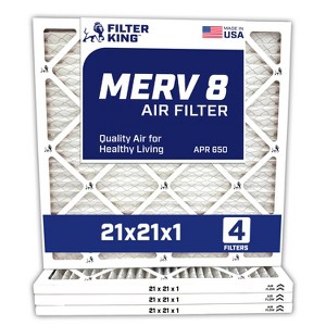 Filter King 21x21x1 Air Filter | 4-PACK | MERV 8 HVAC Pleated A/C Furnace Filters | MADE IN USA | Actual Size: 20.5 x 20.5 x .75" - 1 of 4