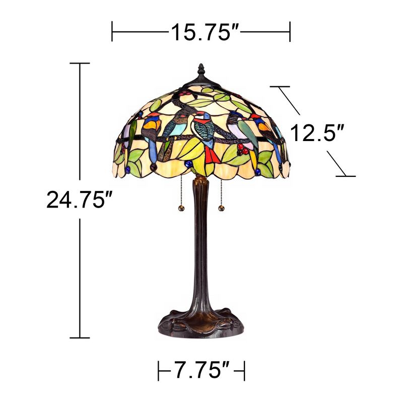 Robert Louis Tiffany Traditional Table Lamp 24.75" High Bronze Tropical Birds Stained Glass Shade for Living Room Family Bedroom Nightstand, 4 of 6