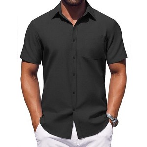 COOFANDY Mens Button Down Short Sleeve Shirt Casual Dress Shirt Untucked Summer Shirts with Pocket - 1 of 4