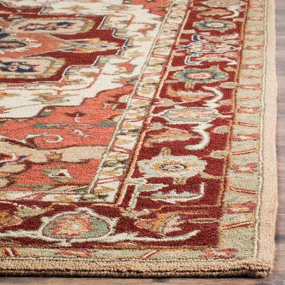 Red and Ivory Floral Hand-Knotted Wool Area Rug