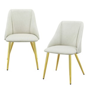 HomeRoots Set of Two White and Gold Upholstered Faux Leather And Metal Dining Side Chairs - 1 of 4