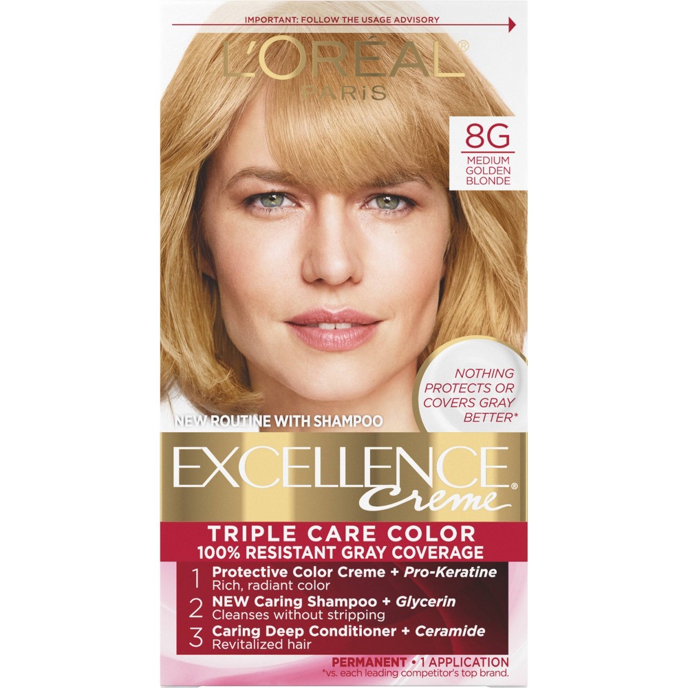 Photos - Hair Dye LOreal L'Oreal Paris Excellence Triple Protection Permanent Hair Color - 6.3 fl oz - 8G Golden Blonde 