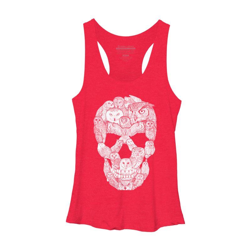 Women's Design By Humans Sketchy Owl Skull By Dinny Racerback Tank Top, 1 of 4
