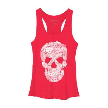 Women's Design By Humans Sketchy Owl Skull By Dinny Racerback Tank Top