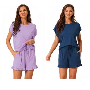 INSPIRE CHIC Women's 2 Pcs Summer Soft Short-Sleeve Tee with Ruffled Shorts Lounge Pajama Set - 1 of 4