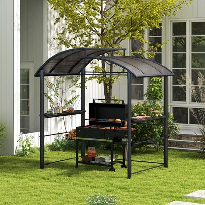 Outsunny 8x5ft Dark Gray Steel Grill Gazebo with Polycarbonate Roof