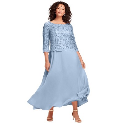 Roaman's Women's Plus Size Petite Lace Popover Gown