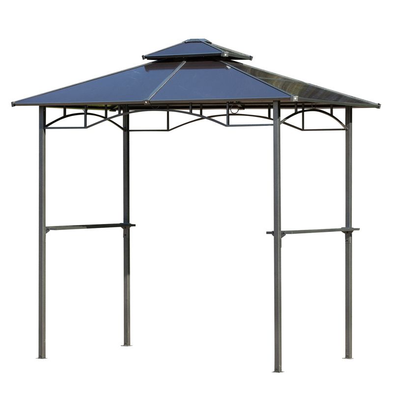 Outsunny 8' x 5' Barbecue Grill Gazebo Tent, Outdoor BBQ Canopy with Side Shelves, and Double Layer PC Roof, Brown, 4 of 7