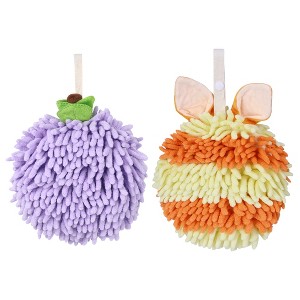 REGALWOVEN 2 Pcs Comfortable Soft Absorbent Chenille Ball Fuzzy Hand Towels - 1 of 4