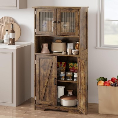Garvee 50.4" Tall Farmhouse Bathroom Cabinet with Glass Doors,Adjustable Shelves & Anti-Tip Hardware – Freestanding Engineered Wood Storage