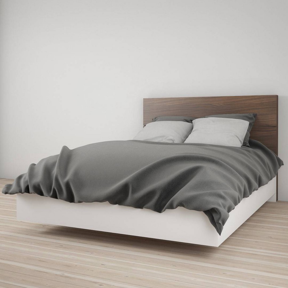 Photos - Bed Frame Full Celebri T Platform Bed with Headboard White/Walnut - Nexera