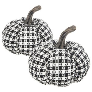 NAYSAYE Party Decoration and Accessories Set of 2 Fabric Plaid Pumpkins for Holiday Halloween Tabletop, Black and White, 15.1"*8.1"*7.7" - 1 of 4