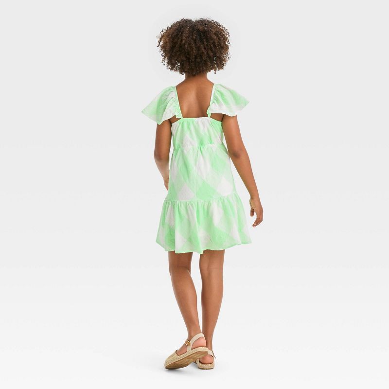 Girls&#39; A-line Flutter Sleeve Checkered Woven Dress - Cat &#38; Jack&#8482; Light Green, 3 of 5
