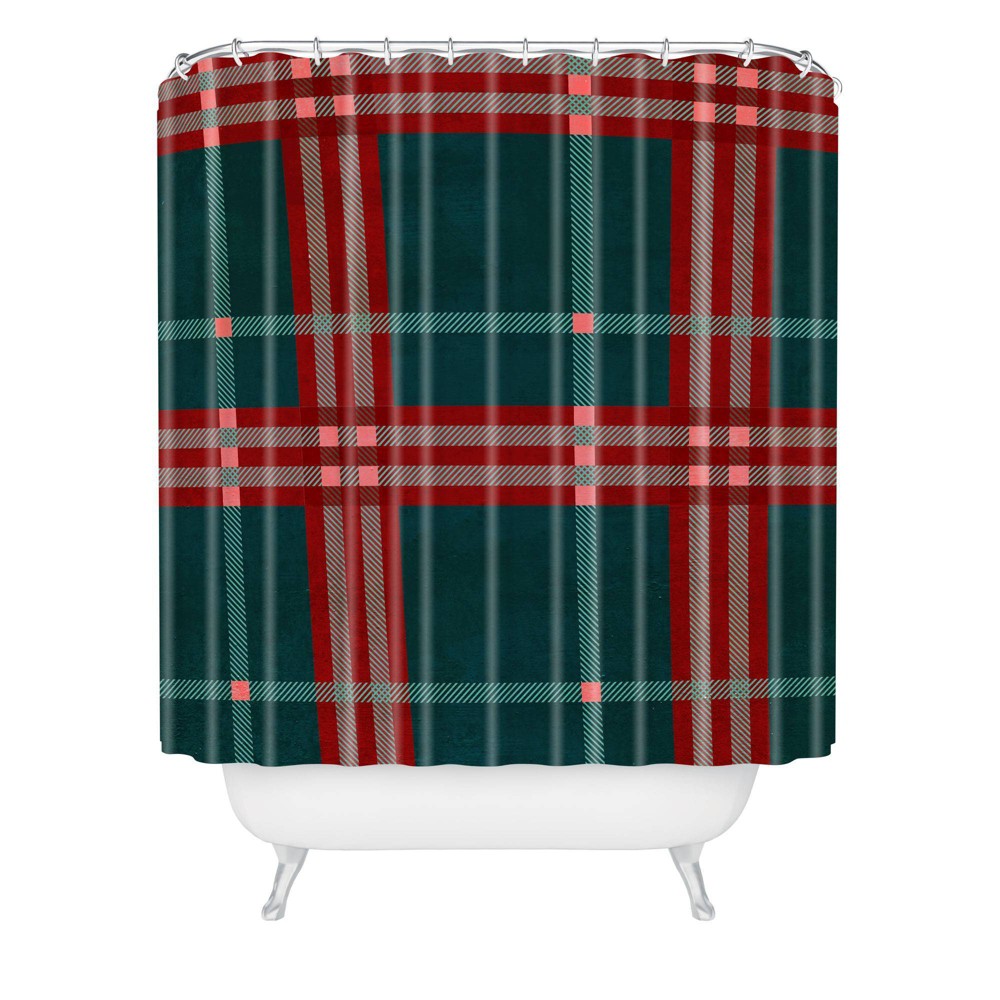 Photos - Shower Curtain Emanuela Carratoni Tartan Theme Christmas  Red/Green - Deny Designs