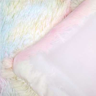 Rainbow Faux Fur Twin Comforter Set with Pillow Sham