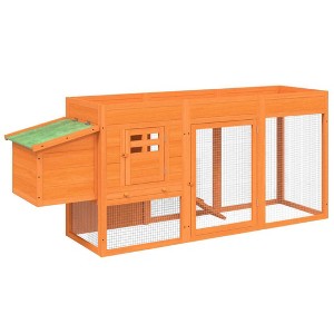 vidaXL Chicken Coop Hen House/Brown Pine Poultry Cage with Run, 80.3"x19.7"x33.1" / Rabbit and Small Animal Hutch - 1 of 4
