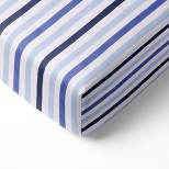 Bacati - Pin Stripes Blue Navy 100 percent Cotton Universal Baby US Standard Crib or Toddler Bed Fitted Sheet