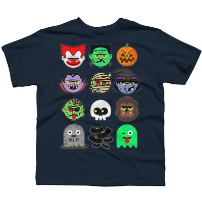 Boy's Design By Humans MONSTER FACES Halloween Emoji Shirt Skeleton Dracula Costume By vomaria T-Shirt
