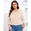YESFASHION Women Plus Size Cardigan Round Neck Button Down 3/4 Sleeve Top Solid Casual Cardigan - 2 of 4