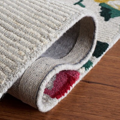 Ivory Floral Hand-Tufted Wool Square Area Rug, 6' x 6'