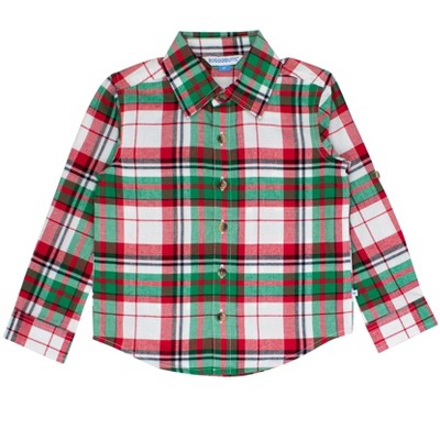 RuggedButts Boys Long Sleeve Button Down Shirt - Dashing Dreams Plaid, 7
