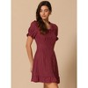 INSPIRE CHIC Women's Plaid Gingham Puff Sleeve Ruffle Peter Pan Collar Vintage Dress - 2 of 4