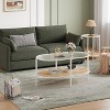 Coffee Table, 37 Inch Oval Double Tiered Cocktail Tea Table Farmhouse Rattan Coffee Table with Storage Shelf for Living Room - 3 of 4