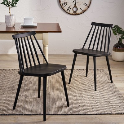 FURNIinspire Dining Chairs Set Of 2 Farmhouse Spindle Back Dining Chair, Simple Dining Room Chairs for Kitchen Island Bar, Black, 19.25"*17"*30.25"