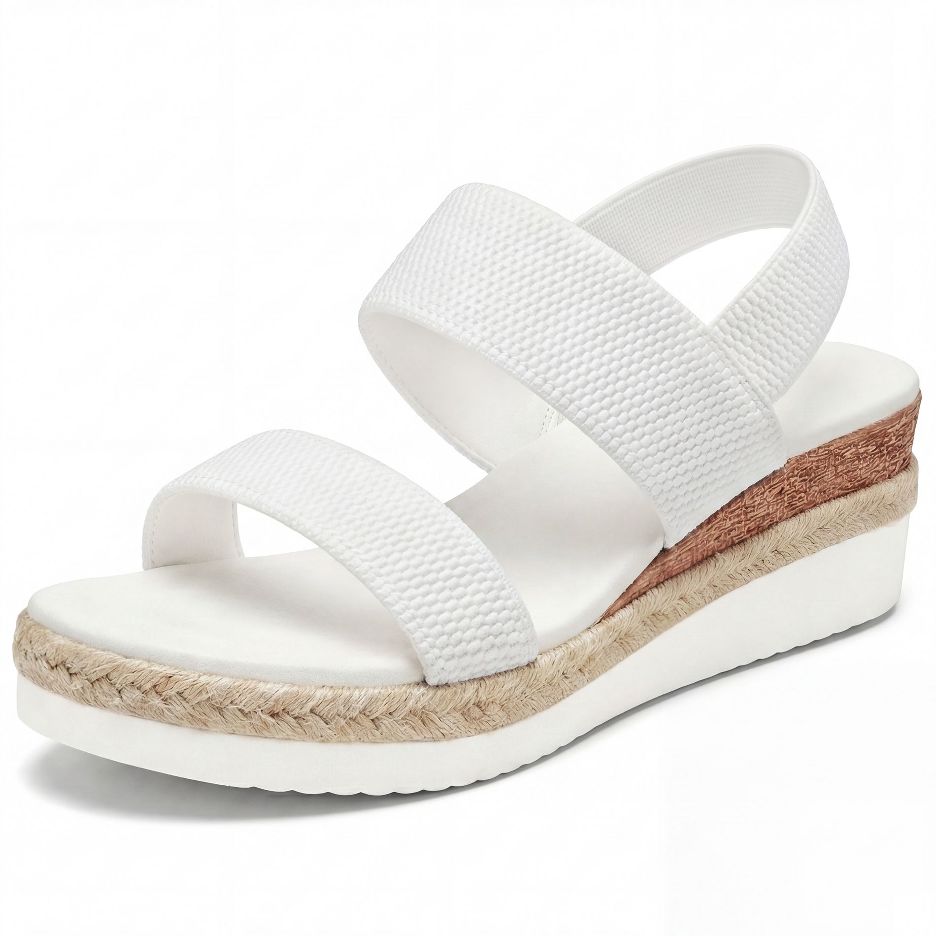 BLISSFUL STEP Elastic Band Woven Fabric Platform Wedge Heel Sandal