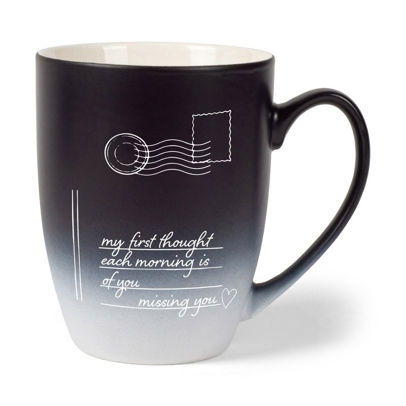 Elanze Designs My First Thought Each Morning Is Of You Missing You Two Toned Ombre Matte Black and White 12 ounce Ceramic Stoneware Coffee Cup Mug, 1 of 2