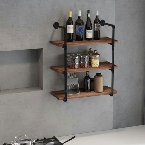 Resenkos 3-Tier Industrial Pipe Shelves, Floating Wall Mounted Bookshelf, Metal Frame Display Rack for Living Room, Rustic Brown - 1 of 4