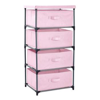 Juvale Fabric Drawer Dresser Storage Organizer Chest Tower with 4 Clothes Drawers Bins for Bedroom, Nursery, Closet, Pink 16.5x13 in