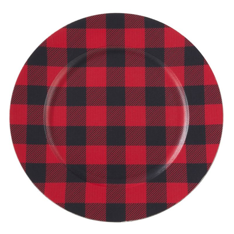 Set of 4 Buffalo Plaid Design Table Chargers Red/Black - Saro Lifestyle, 1 of 4