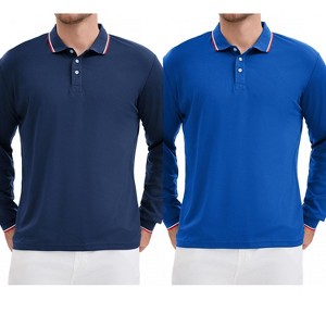 INSPIRE CHIC Men's Classic Regular Fit Solid Long Sleeves Business Golf Polo Shirts 2 Packs - 1 of 4