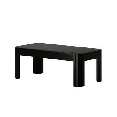 Modern Black Solid Wood Rectangular Coffee Table with Rounded Edges