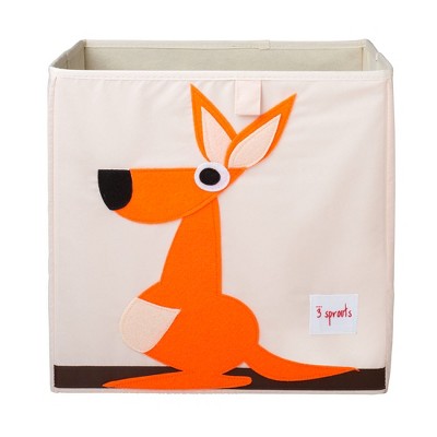 3 Sprouts Large 13 Inch Square Children's Foldable Fabric Storage Cube Organizer Box Soft Toy Bin, Orange Kangaroo
