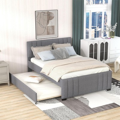 Full Size Upholstered Platform Bed with Trundle Bed, Gray-ModernLuxe