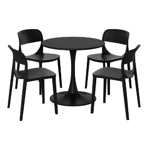 WestinTrends Playa 5-Piece Round Metal Bistro Dining Table Set And Stackable Resin Patio Dining Side Chairs - 1 of 4