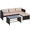 Outsunny 3 Piece Patio Furniture Set, Rattan Outdoor Sofa Set with Chaise Lounge & Loveseat, Soft Cushions, Table, L-Shaped Sectional Couch - 4 of 4
