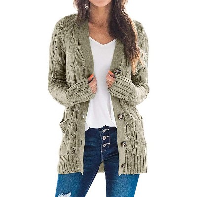 Haute Edition Women's Cable Knit Button Up Sweater Cardigan