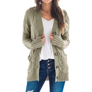 Haute Edition Women's Cable Knit Button Up Sweater Cardigan - 1 of 1