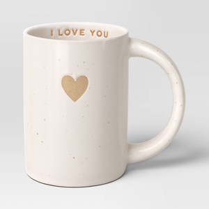 14oz Stoneware Embossed Heart I Love You Mug Ivory - Room Essentials™ - 1 of 3