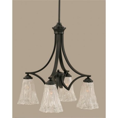 Toltec Lighting Zilo 4 - Light Chandelier in  Matte Black with 5.5" Fluted Italian Ice Shade