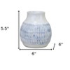 HomeRoots Set of Two White and Blue Ceramic Striped Round Table Vase - 3 of 4